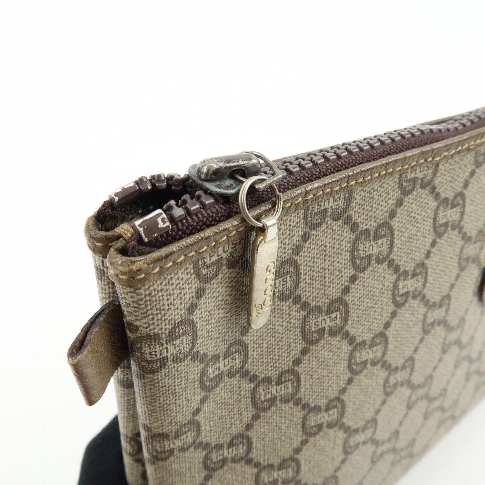 GUCCI Old GUCCI GG Plus Leather Clutch Bag Pouch Beige Brown