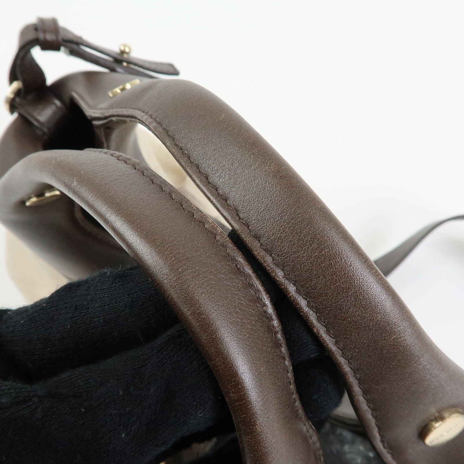 BVLGARI Chandra Canvas Leather 2Way Bag Hand Shoulder Bag Ivory Brown