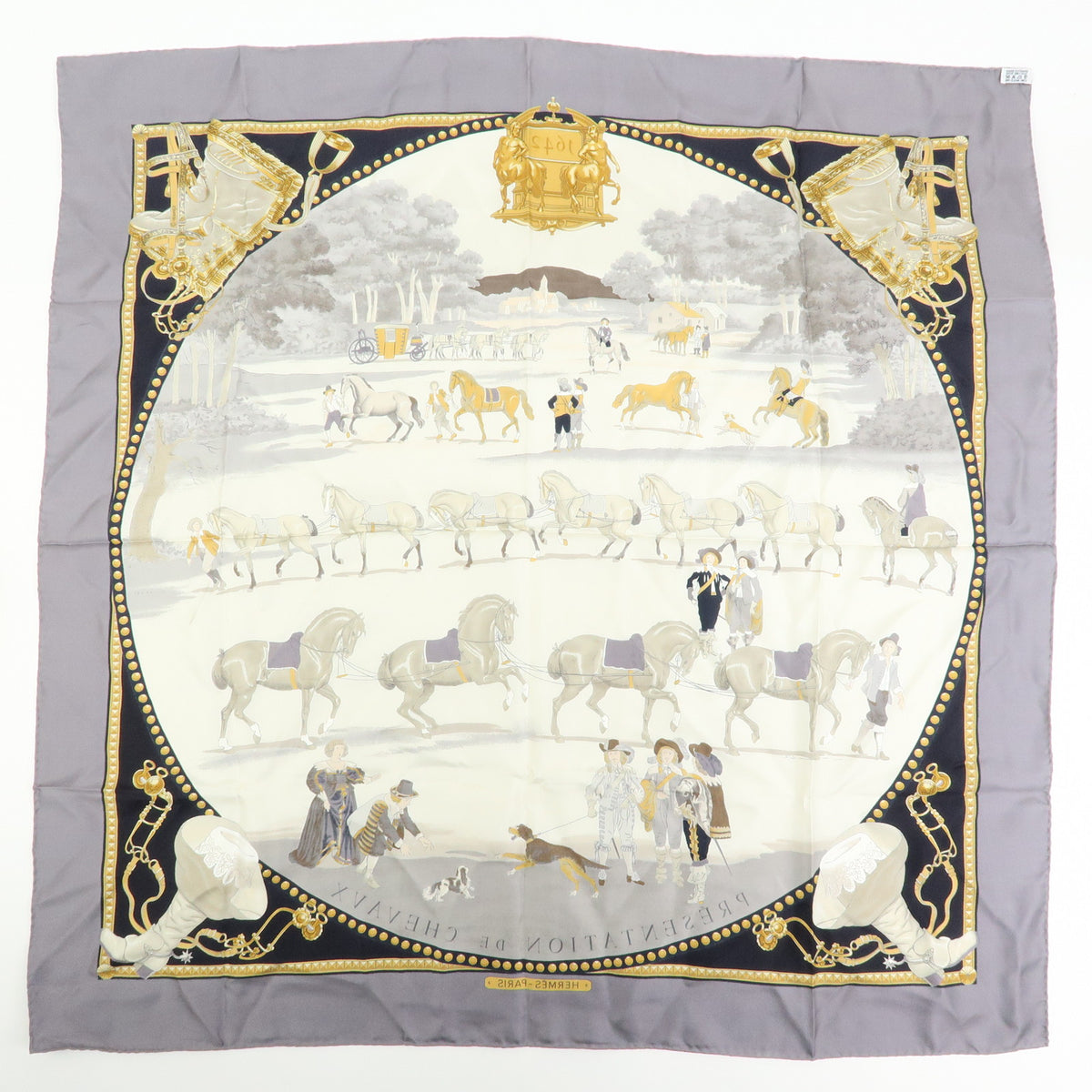 HERMES Carre 90 Lot of 3 Silk 100% Scarf Gray Ivory Light Green