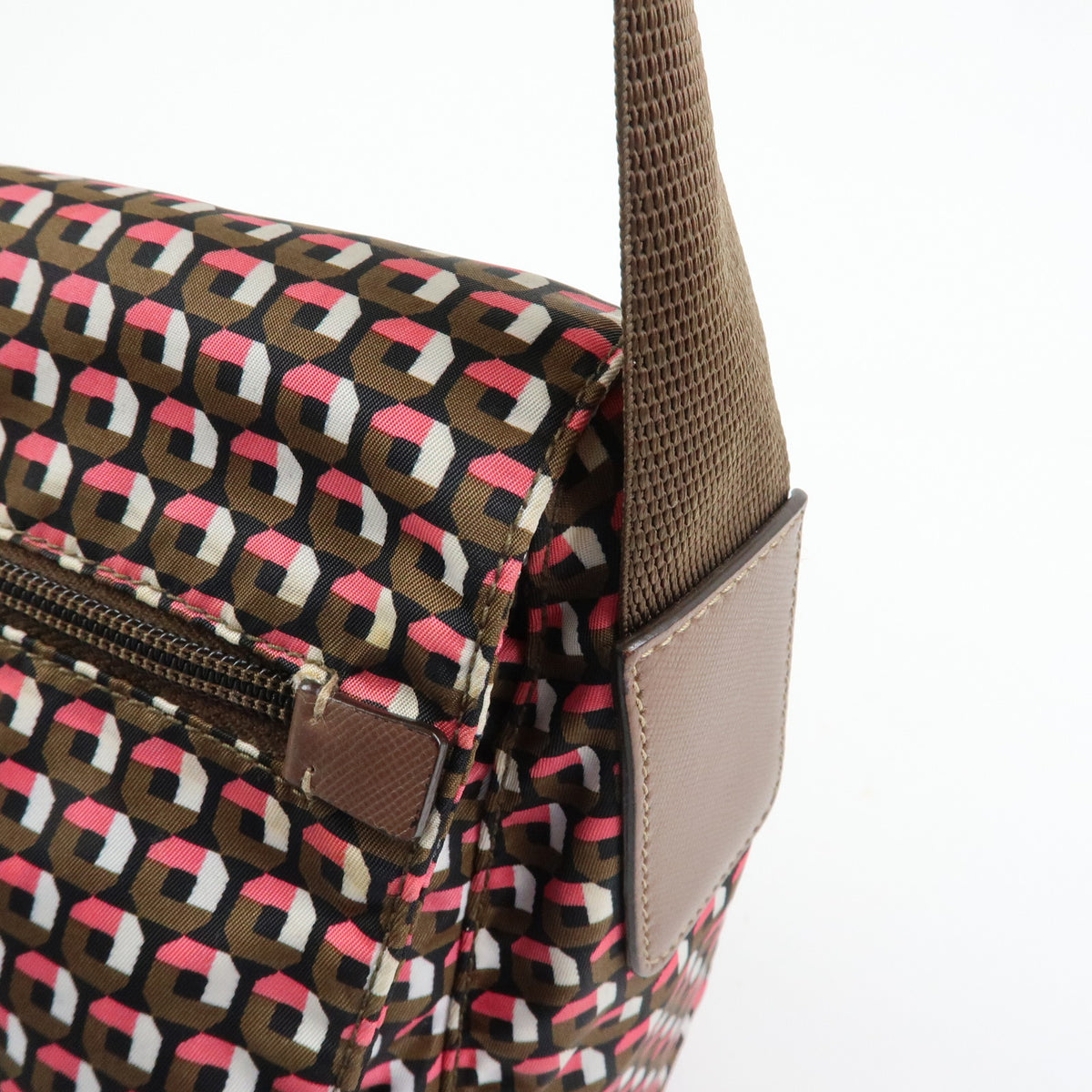 PRADA Triangle Logo Nylon Leather Shoulder Crossbody Bag Brown Pink