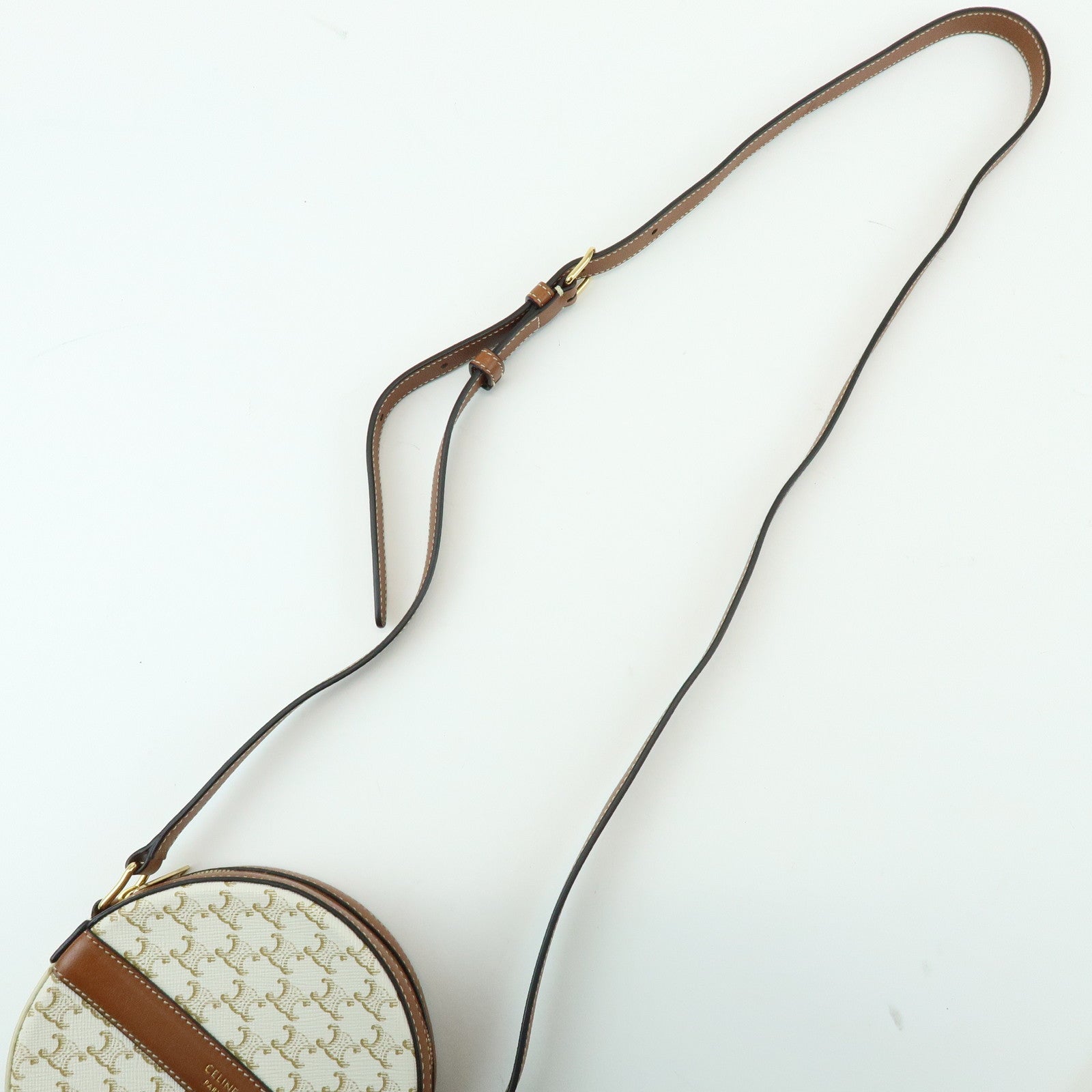 CELINE Macadam Leather Shoulder Bag Crossbody Bag Ivory Brown