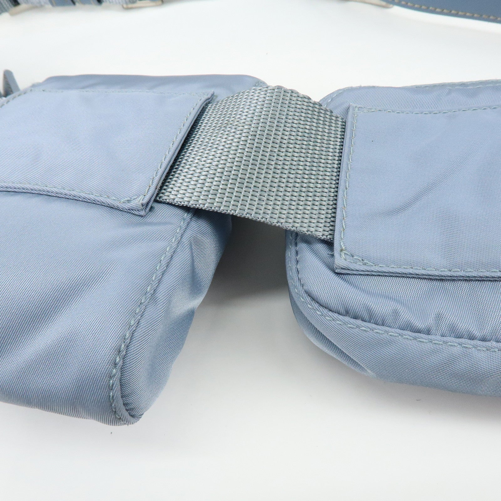 PRADA Triangle Logo Nylon Leather Waist Bag Body Bag Light Blue