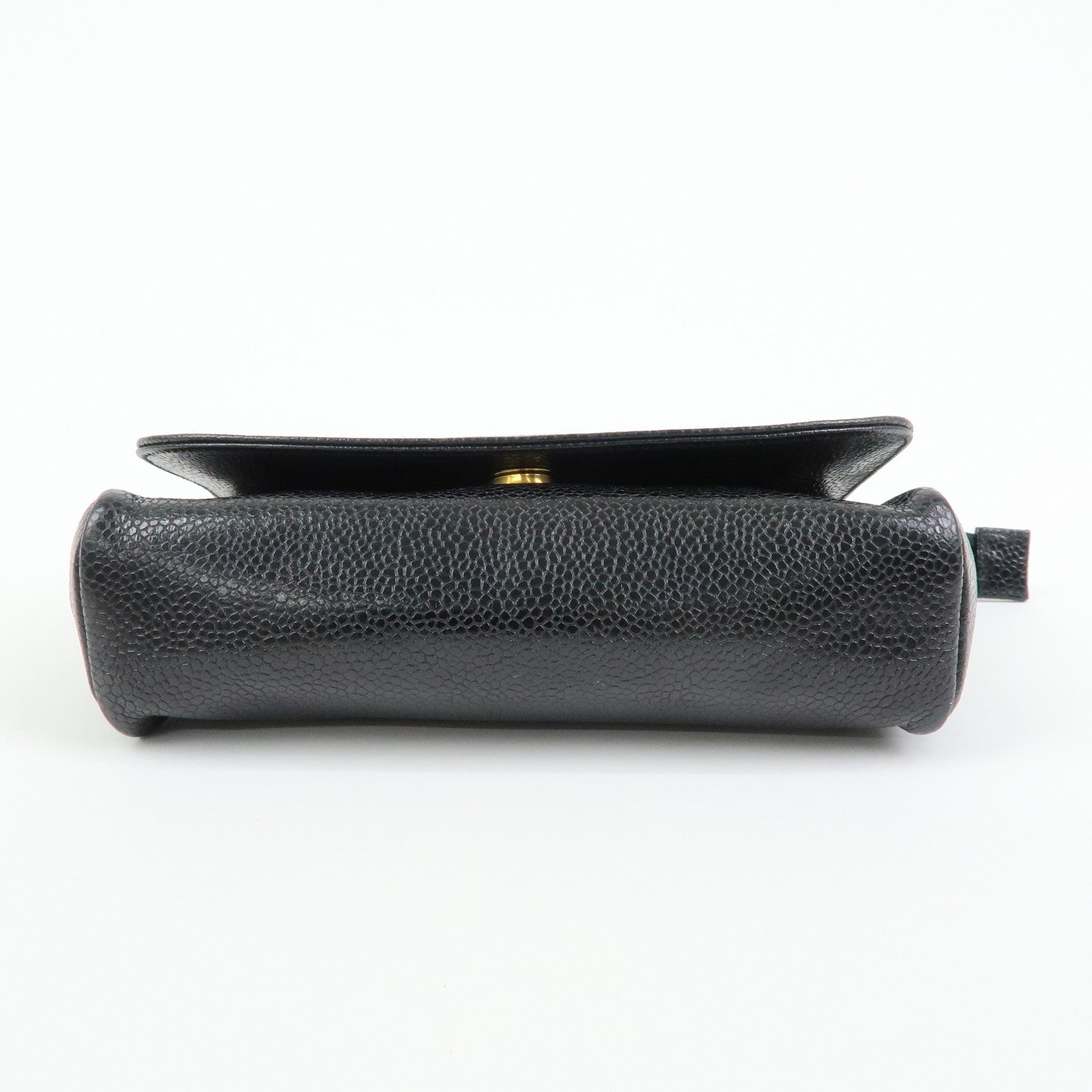 CHANEL COCO Mark Caviarskin Leather Pouch Cosmetic Pouch Black