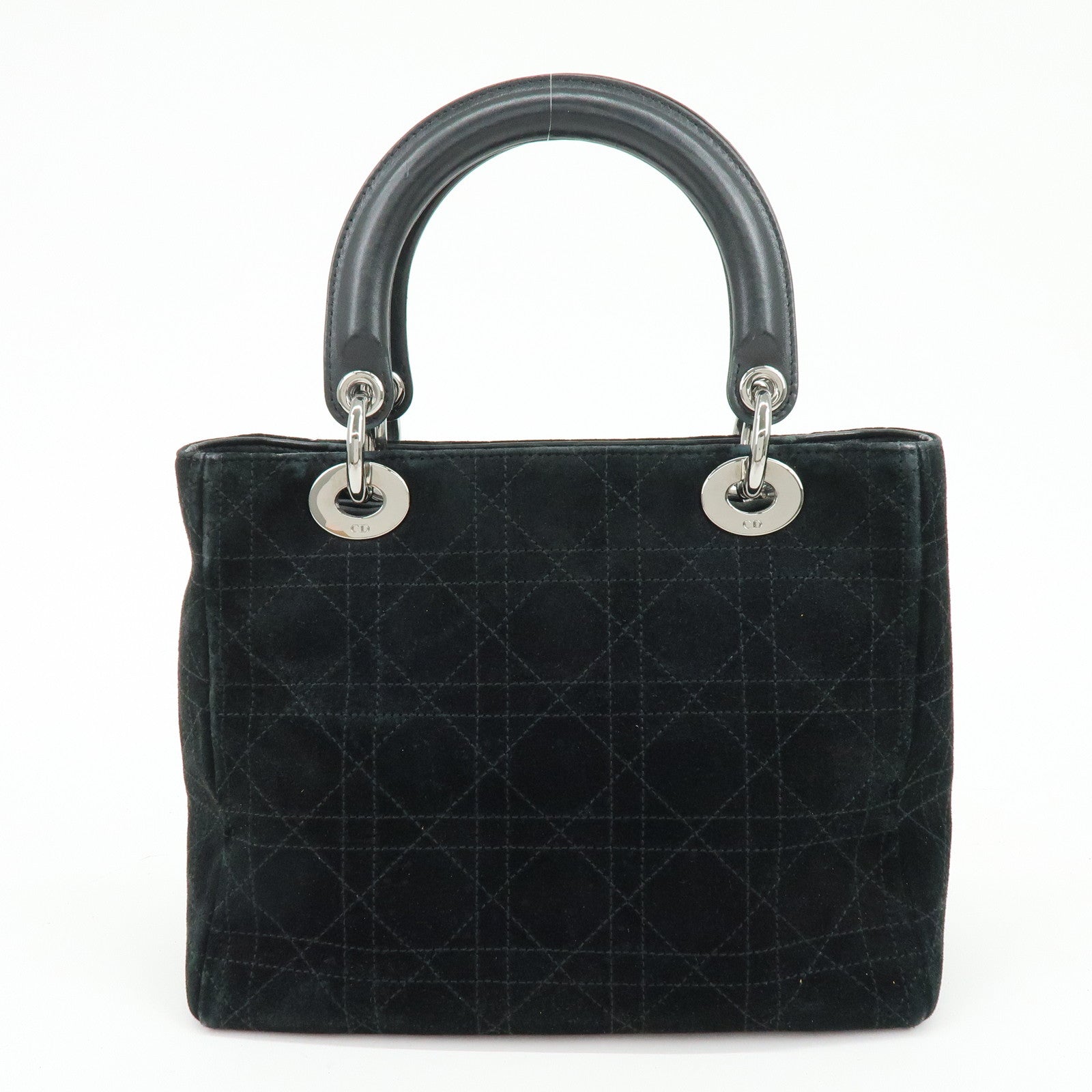 Christian Dior Cannage Lady Dior Suede Leather Hand Bag Black