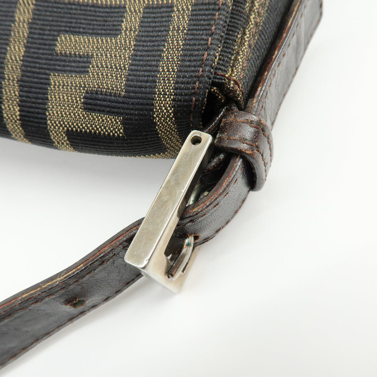 FENDI Mamma Baguette Jacquard Canvas Leather Shoulder Bag Brown 26424