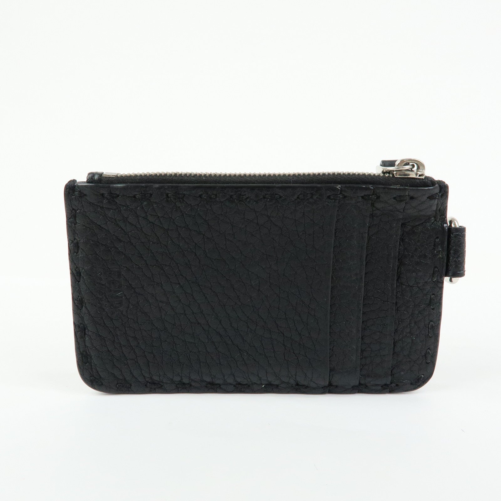 FENDI Selleria Calf Leather Card Case Coin Case Black 7M0343