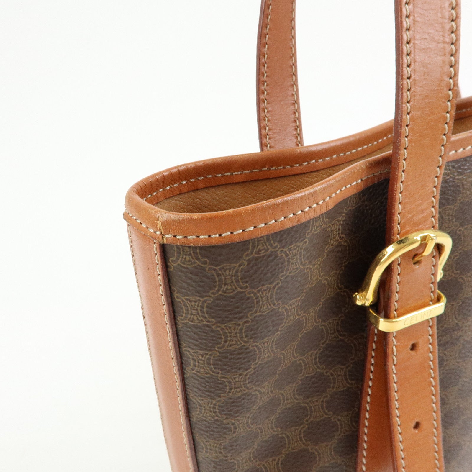 CELINE Macadam PVC Leather Tote Bag Hand Bag Shoulder Bag Brown