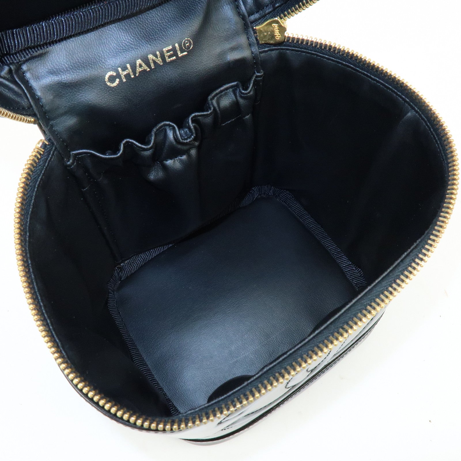CHANEL COCO Mark Patent Leather Vanity Bag Hand Bag Black A01998