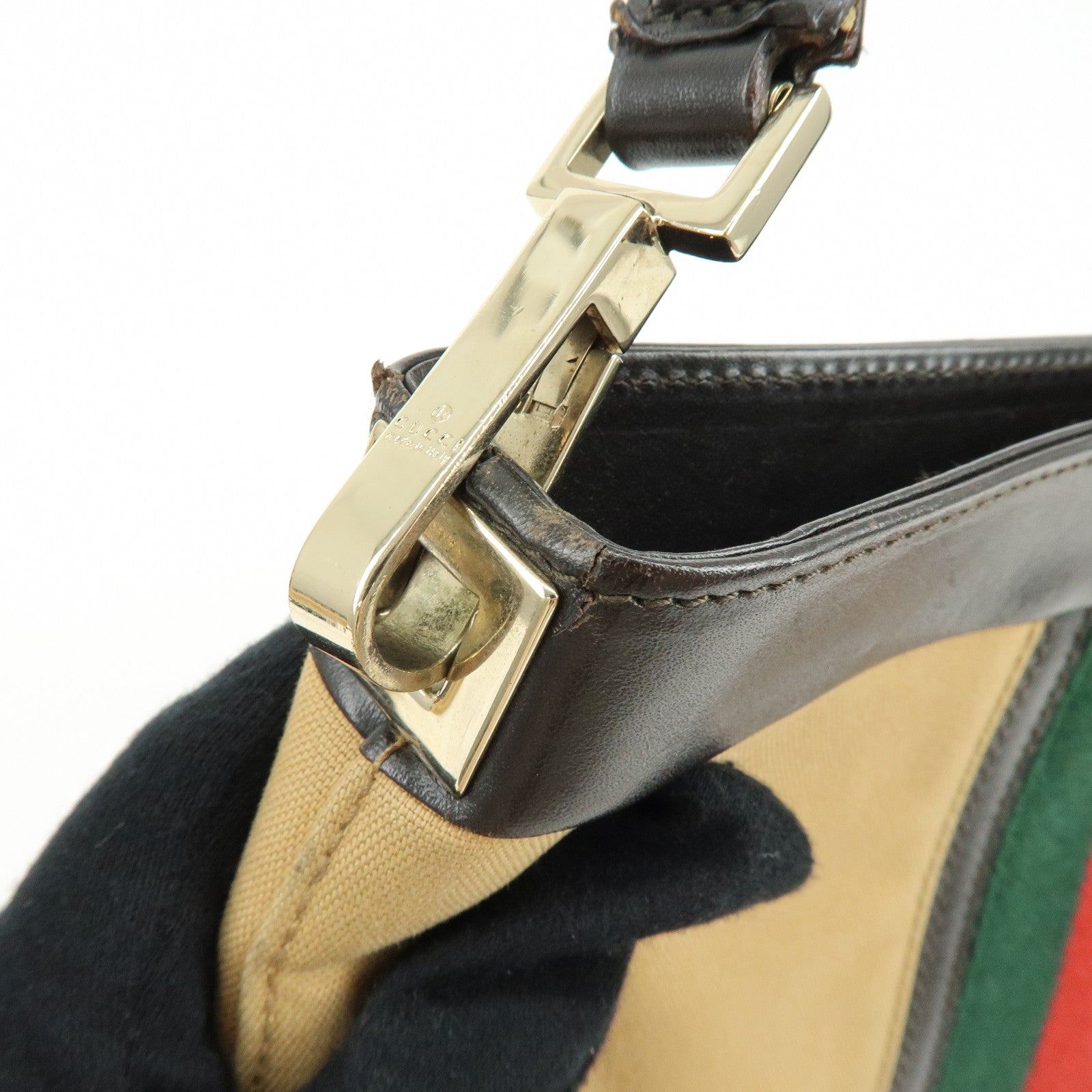 GUCCI Sherry Canvas Leather Shoulder Bag Beige Brown 001・4231