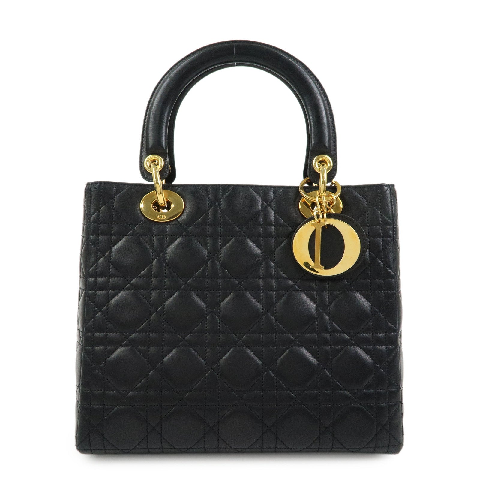 Christian Dior Cannage Lady Dior Leather Hand Bag Black