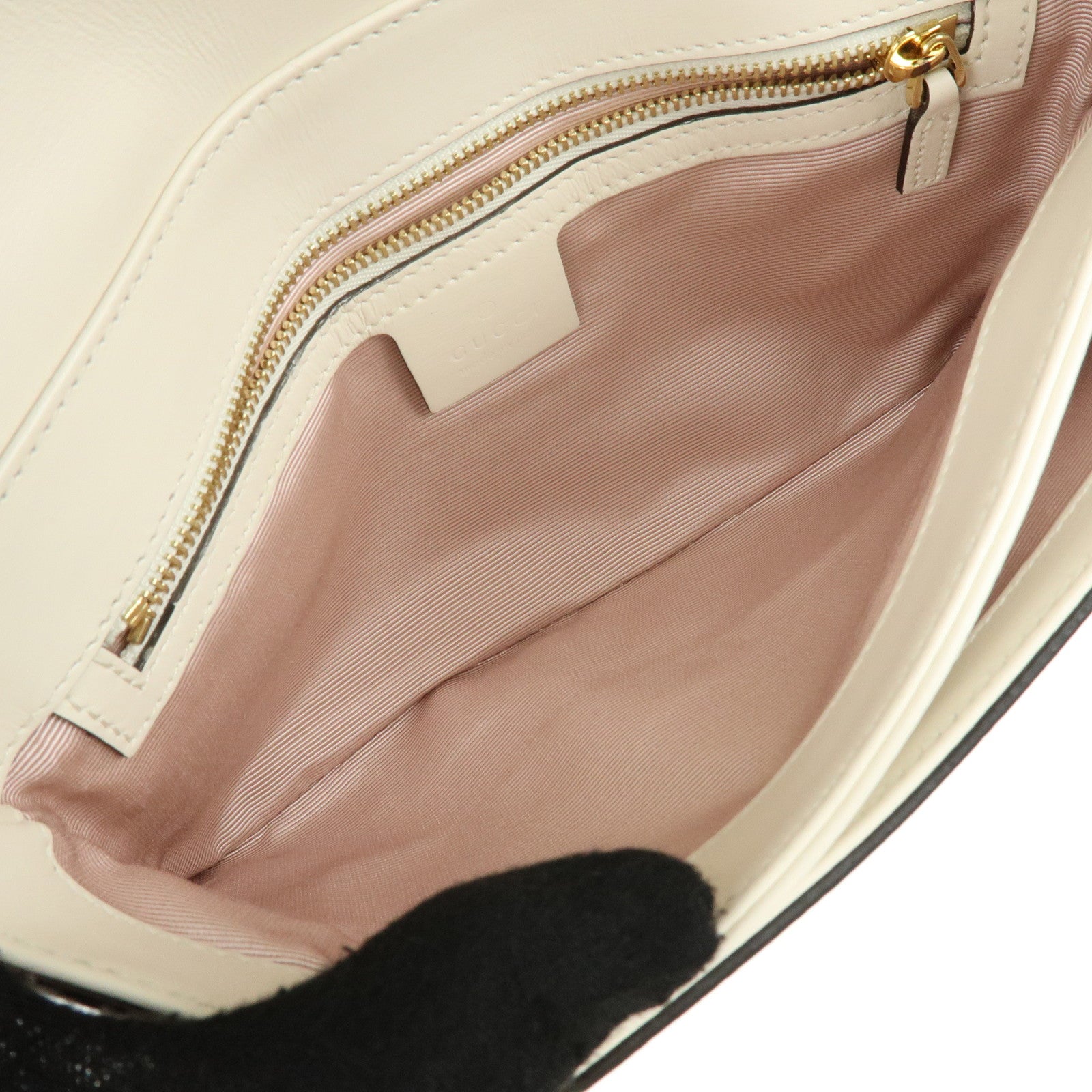 GUCCI Double G Arli Leather Shoulder Bag Crossbody Bag White 550129