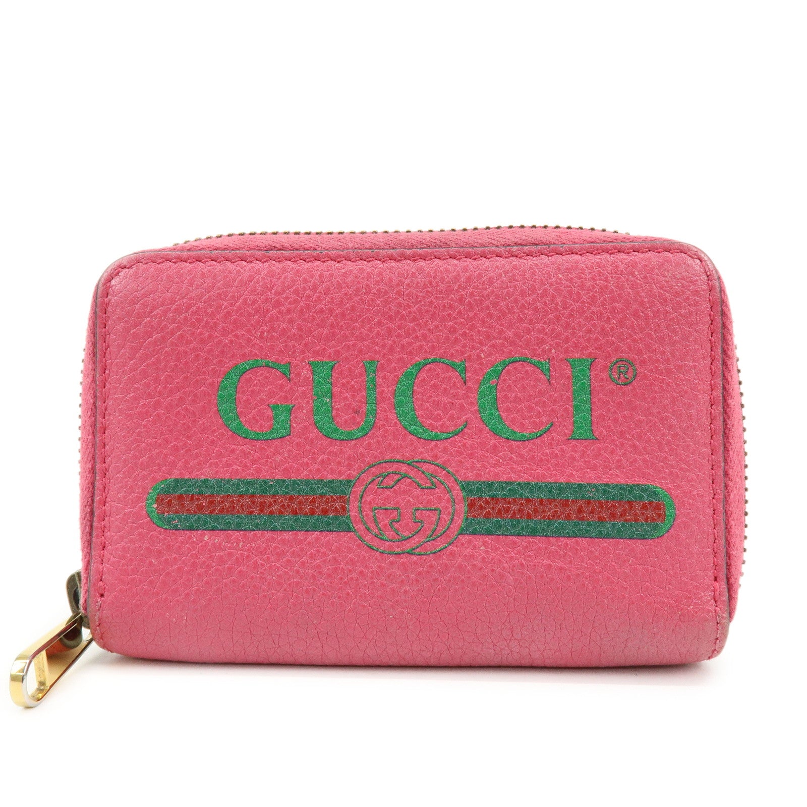 GUCCI Interlocking G Sherry Leather Round Zipper Coin Case Pink 496319