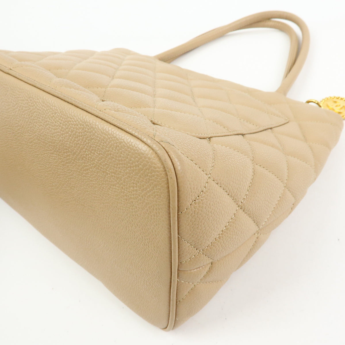 CHANEL Medallion Matelasse COCO Mark Caviarskin Tote Bag Beige A01804
