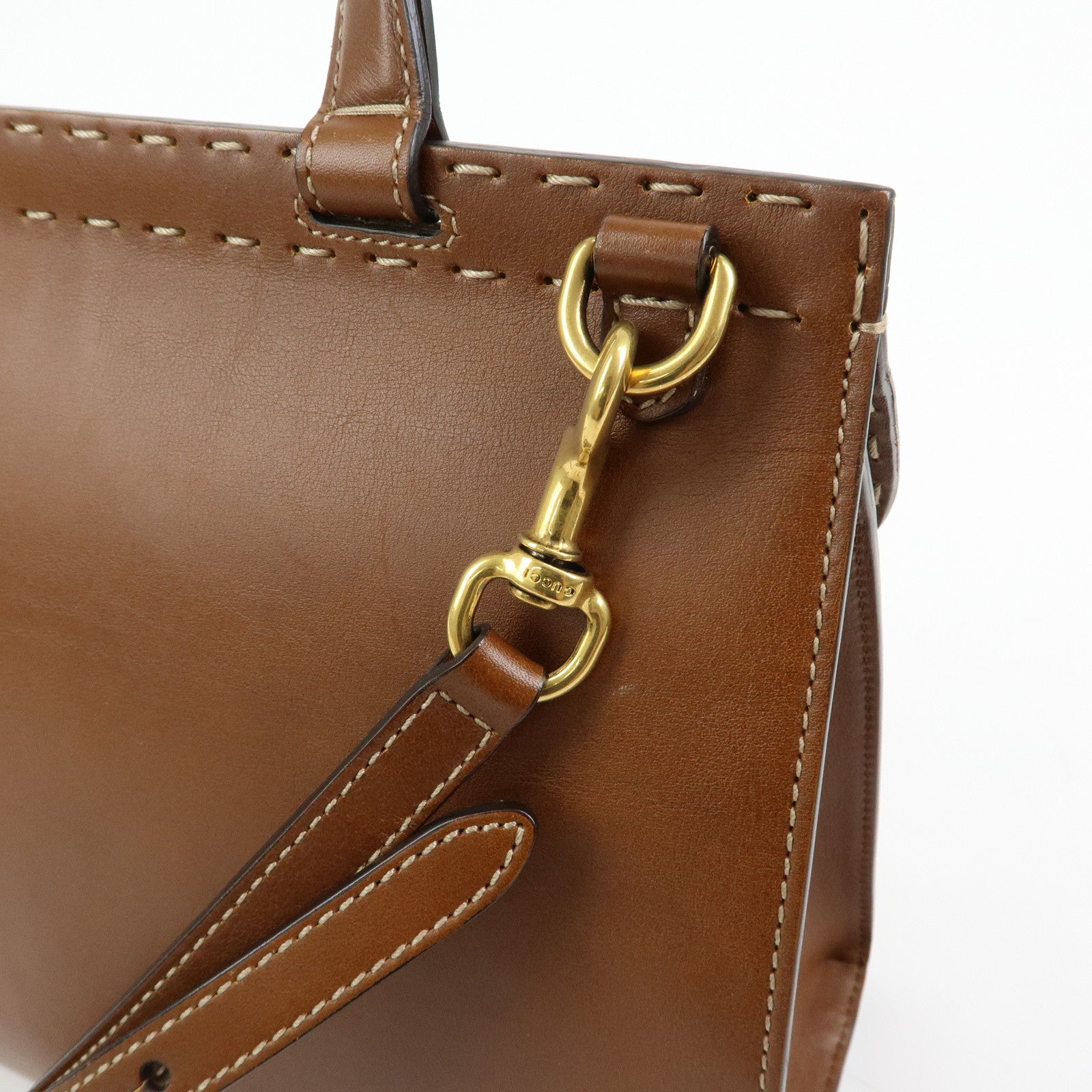 GUCCI Double G Leather 2Way Bag Hand Bag Shoulder Bag Brown 421890