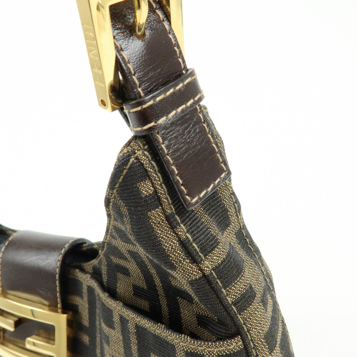 FENDI Zucca Canvas Leather Shoulder Bag Hand Bag Brown Black 26569
