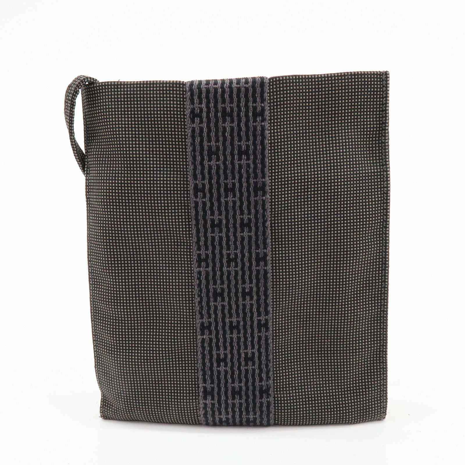 HERMES Herline Canvas Shoulder Bag Crossbody Bag Grey
