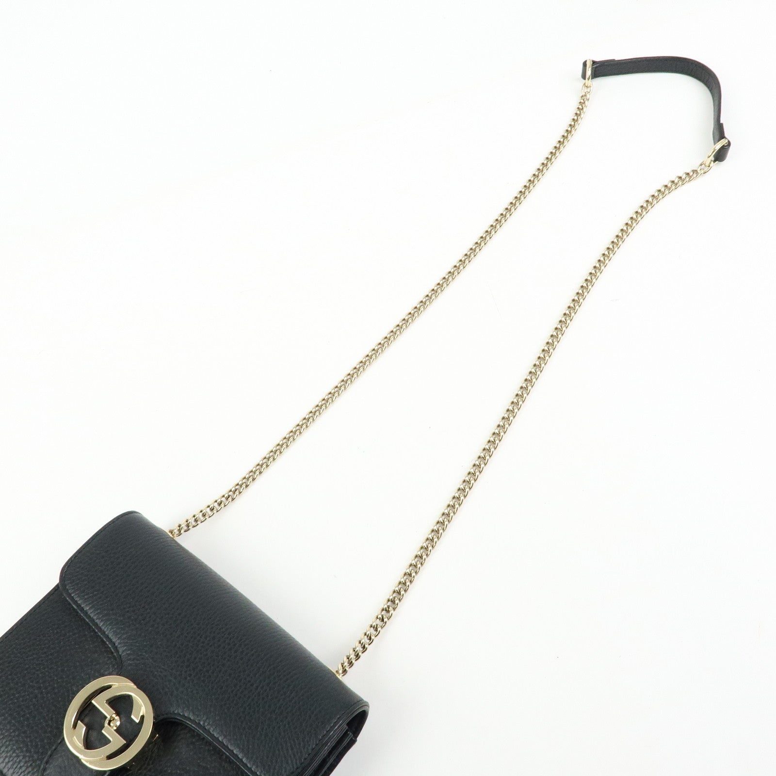 GUCCI Interlocking G Leather Chain Flap Shoulder Bag Black 510304