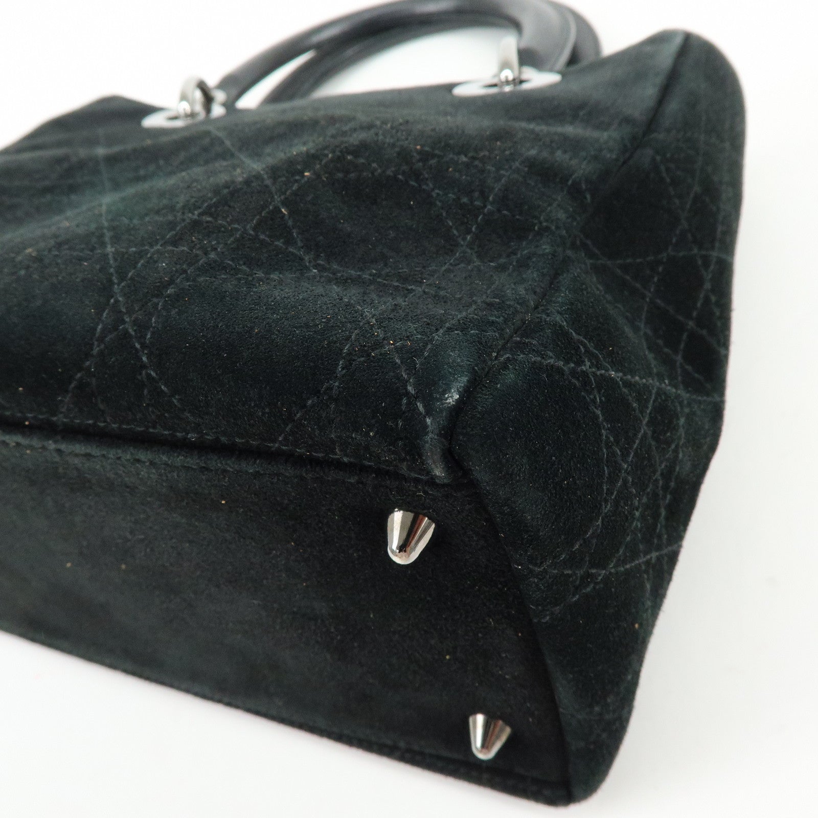 Christian Dior Cannage Lady Dior Suede Leather Hand Bag Black