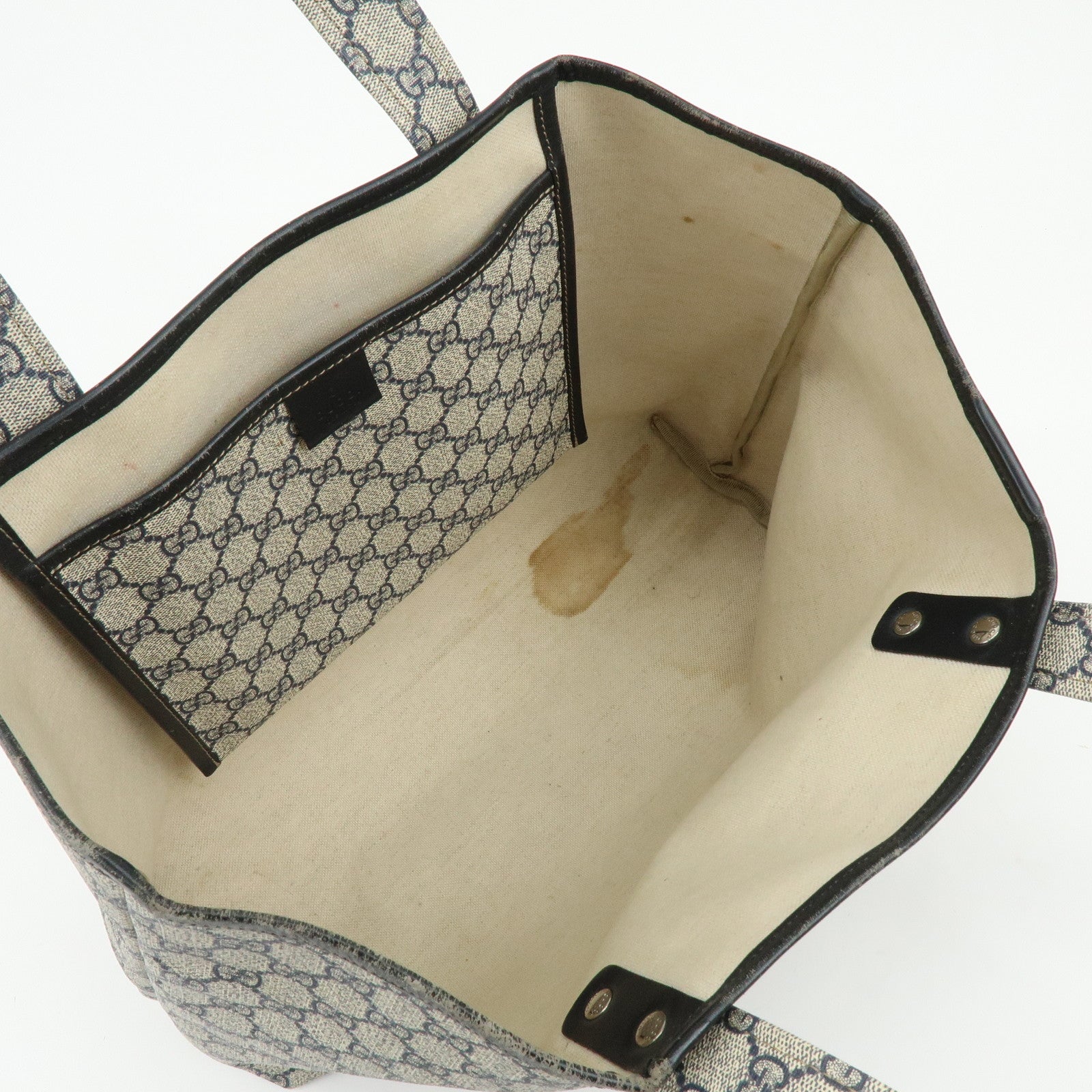 GUCCI Sherry GG Supreme Leather Tote Bag Shoulder Bag Navy Ivory 211134