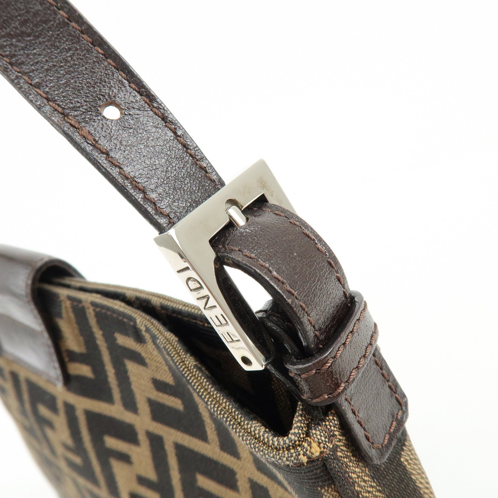 FENDI Zucca Canvas Leather Shoulder Bag Brown Black 26727