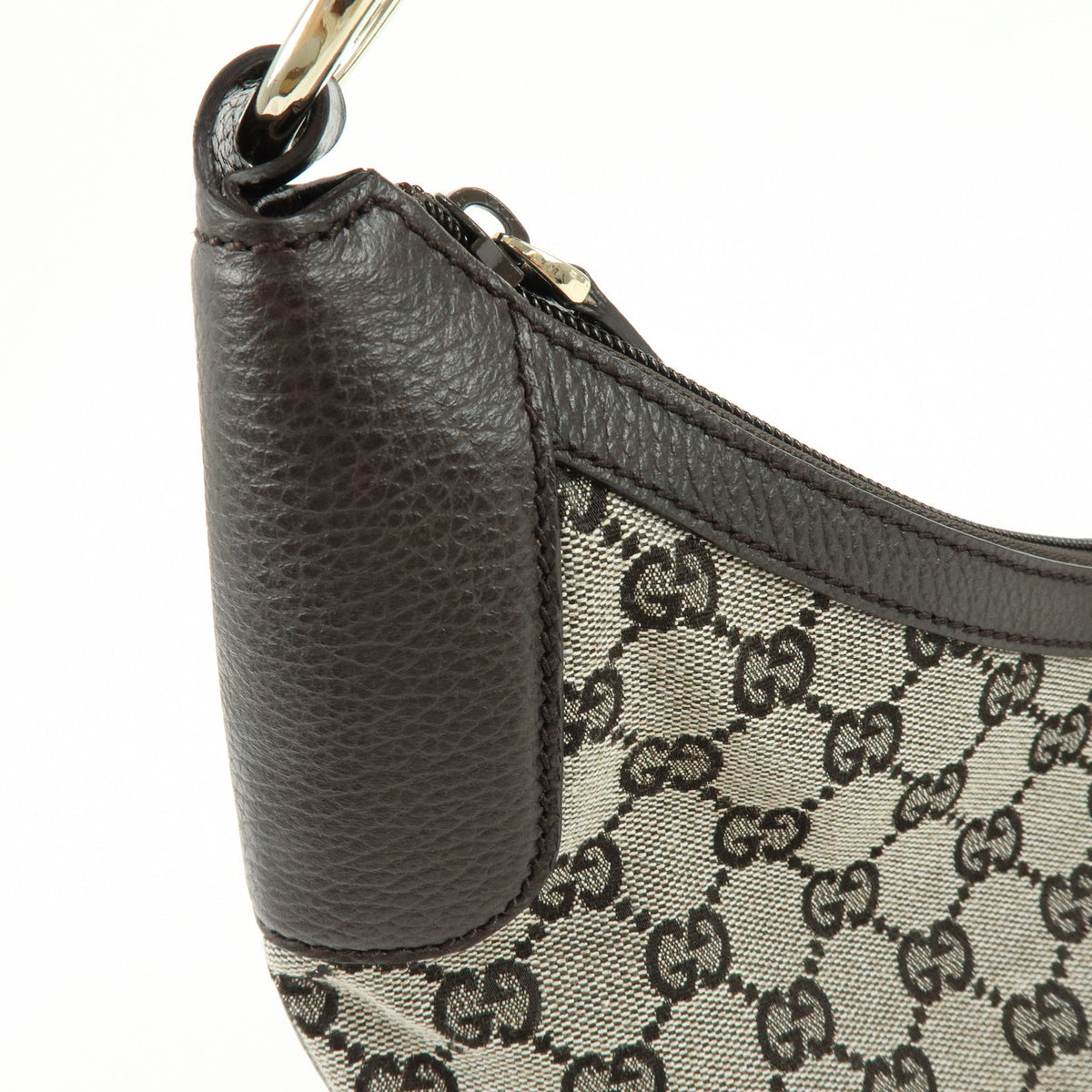 GUCCI GG Canvas Leather Shoulder Bag Dark Brown 257297