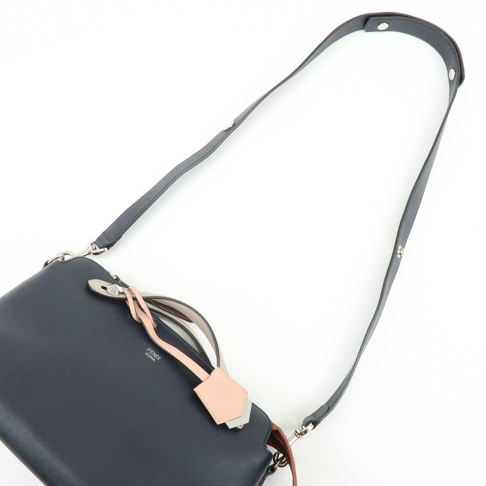FENDI By The Way Medium Leather 2Way Hand Shoulder Bag Navy 8BL124