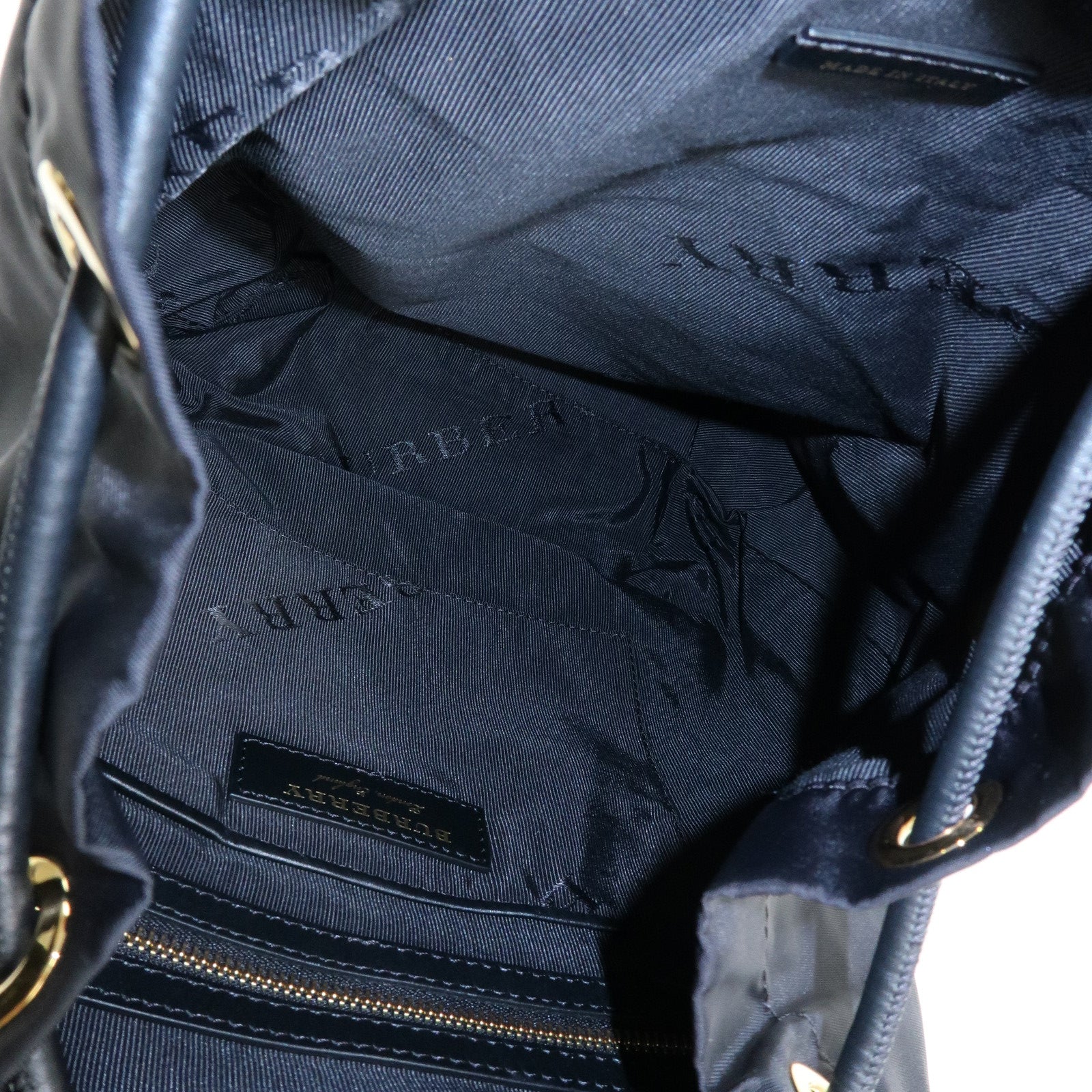 BURBERRY Nylon Leather Backpack Rucksack Gold Chain Black