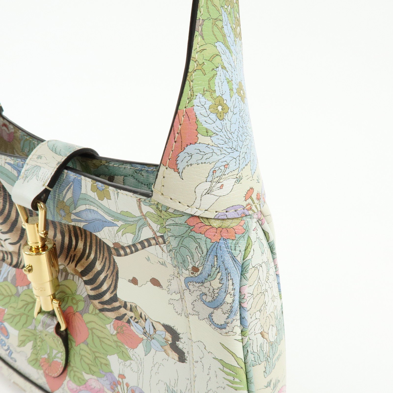 GUCCI Jackie 1961 Tiger Leather Shoulder Bag White Multicolor 636709