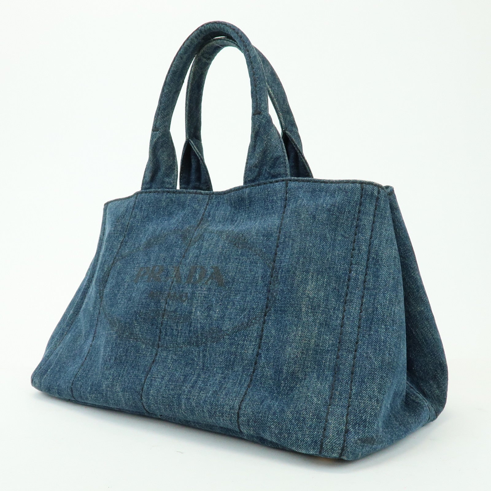 PRADA Triangle Logo Canapa Denim Tote Bag Hand Bag Blue
