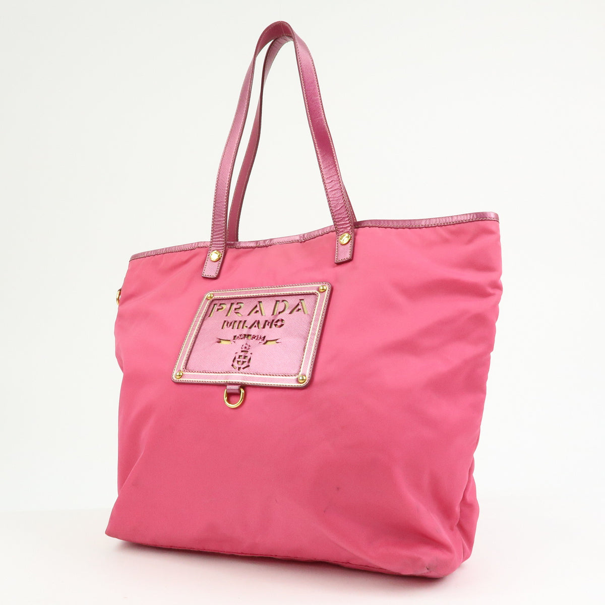 PRADA Logo Nylon Saffiano Leather Tote Bag Shoulder Bag Pink
