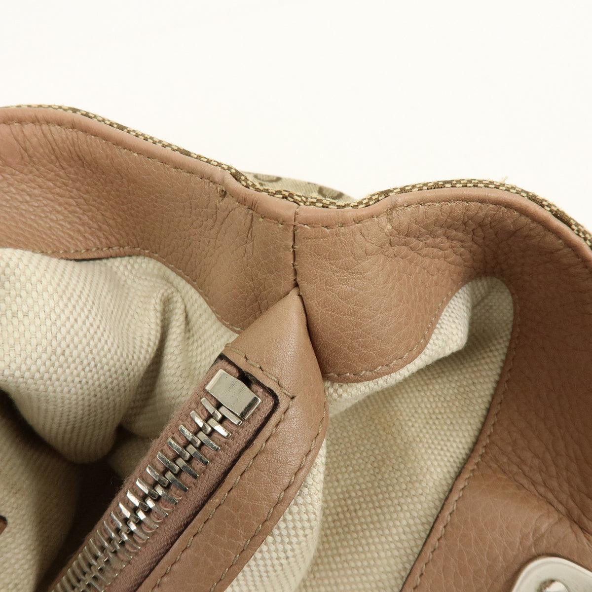 GUCCI Bamboo GG Canvas Leather Tote Bag Beige Brown Pink 232947