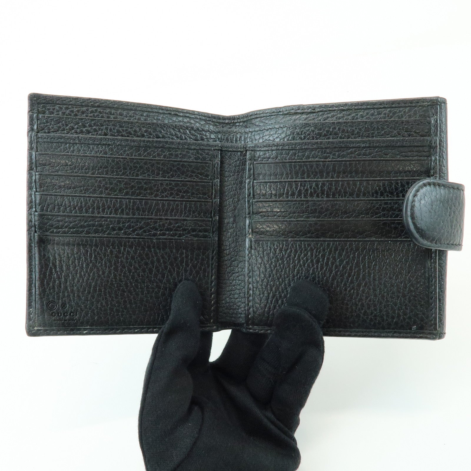 GUCCI Interlocking G Leather Bi-fold Compact Wallet Black 615525
