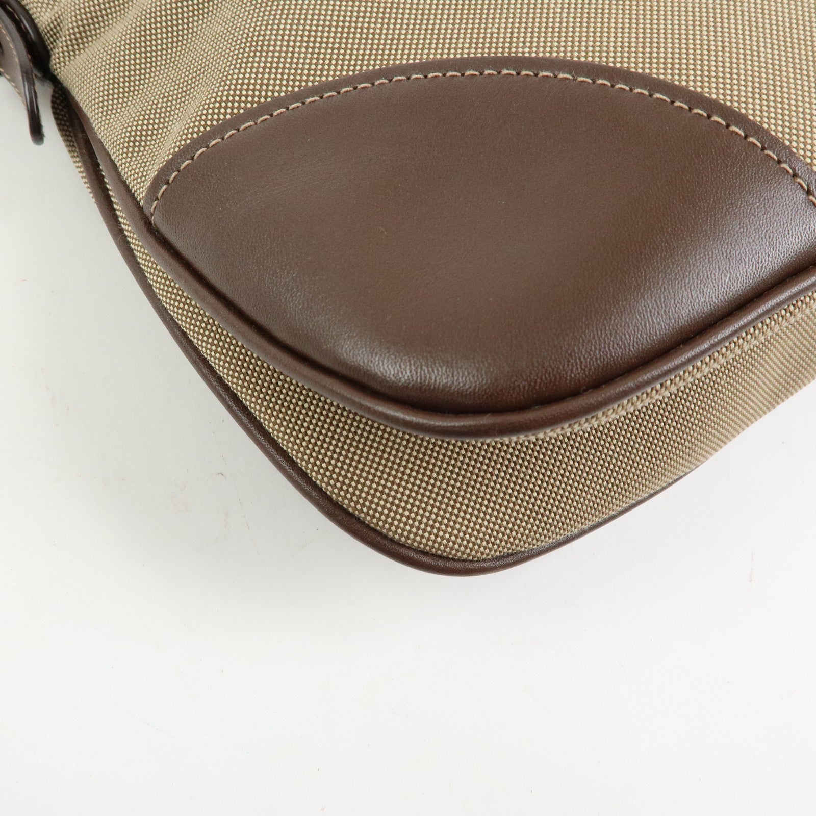 PRADA Jacquard Canvas Leather Shoulder Bag Crossbody Bag Beige Brown