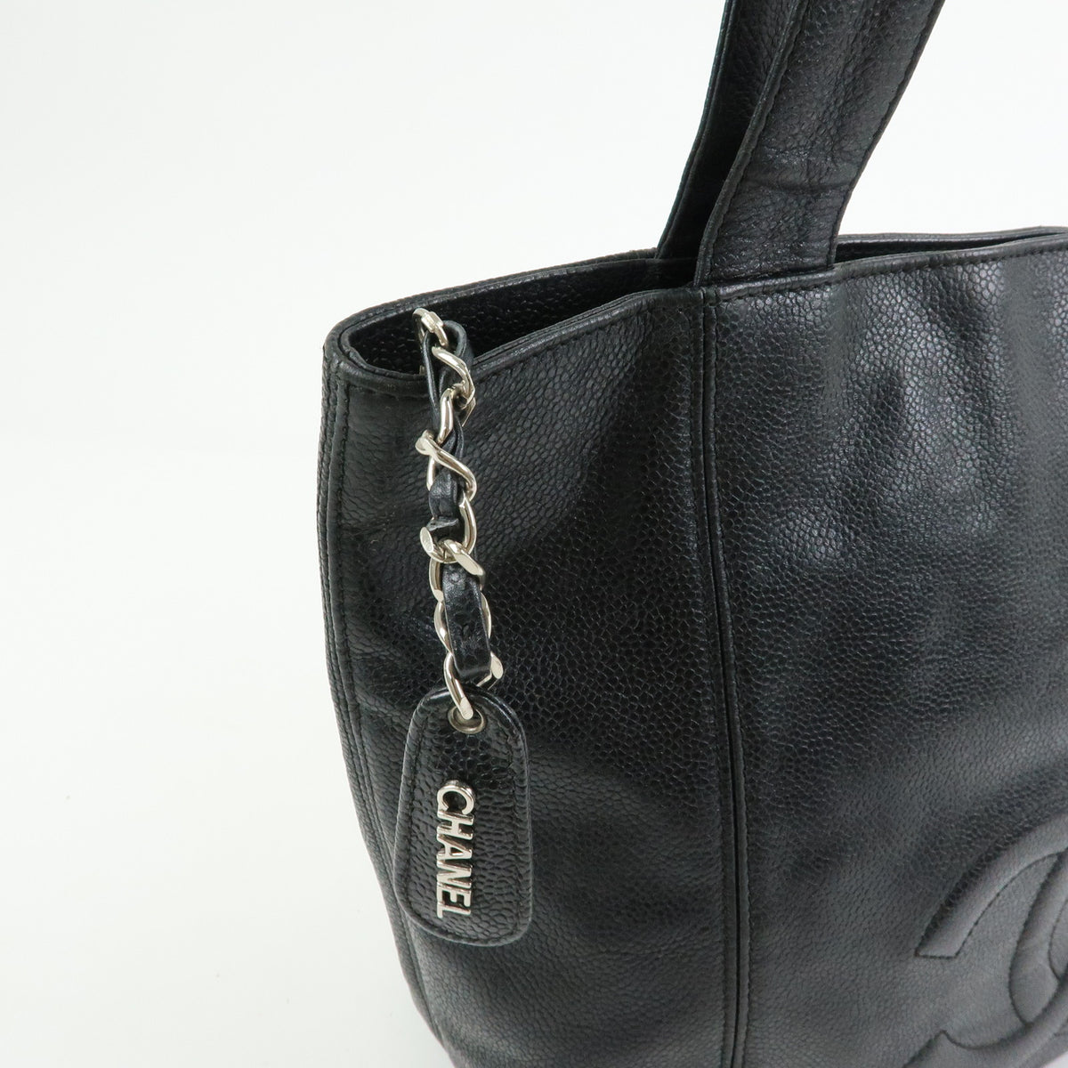 CHANEL COCO Mark Caviarskin Tote Bag Shoulder Bag Black Silver