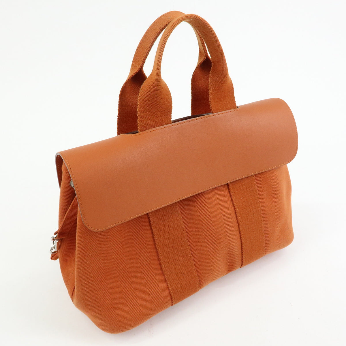 HERMES Valparaiso MM Toile Chevron Leather Tote Bag Hand Bag Orange