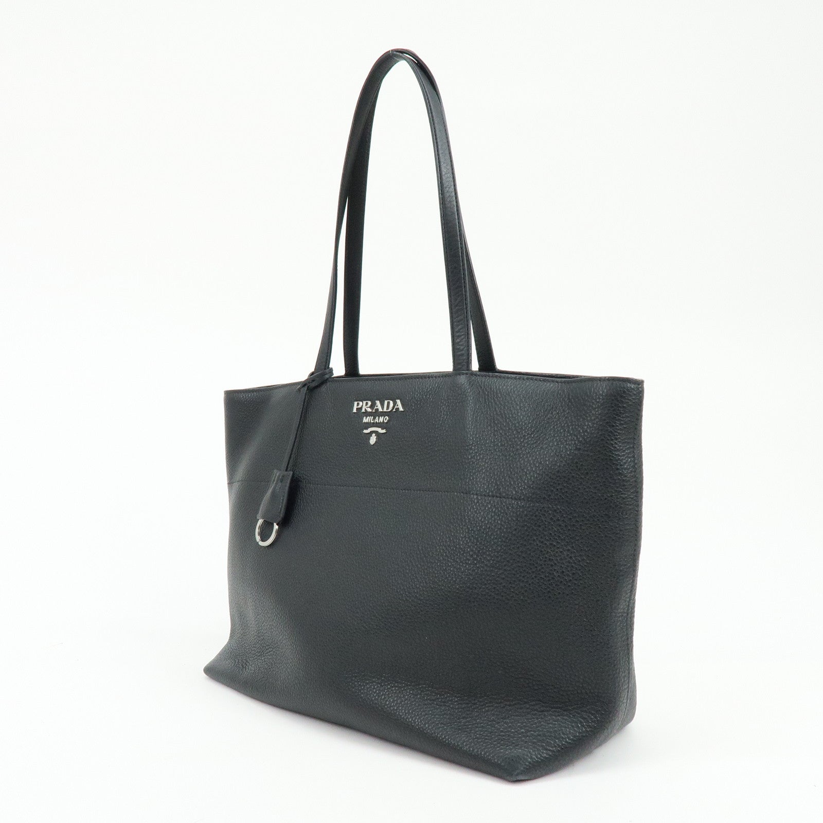 PRADA Logo Calf Leather Tote Bag Shoulder Bag Black