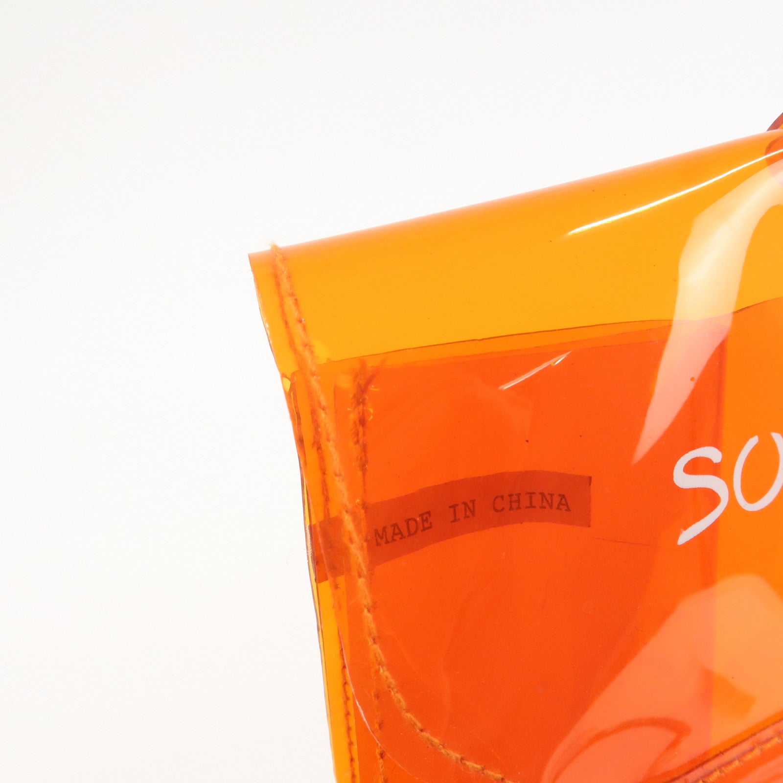 HERMES Vinyl Kelly Hand Bag Clear Orange Gold Hardware Used