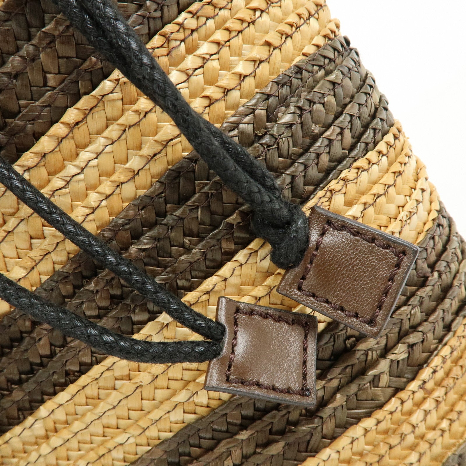 FENDI Pequin Raffia Leather Tote Bag Shoulder Bag Brown Natural