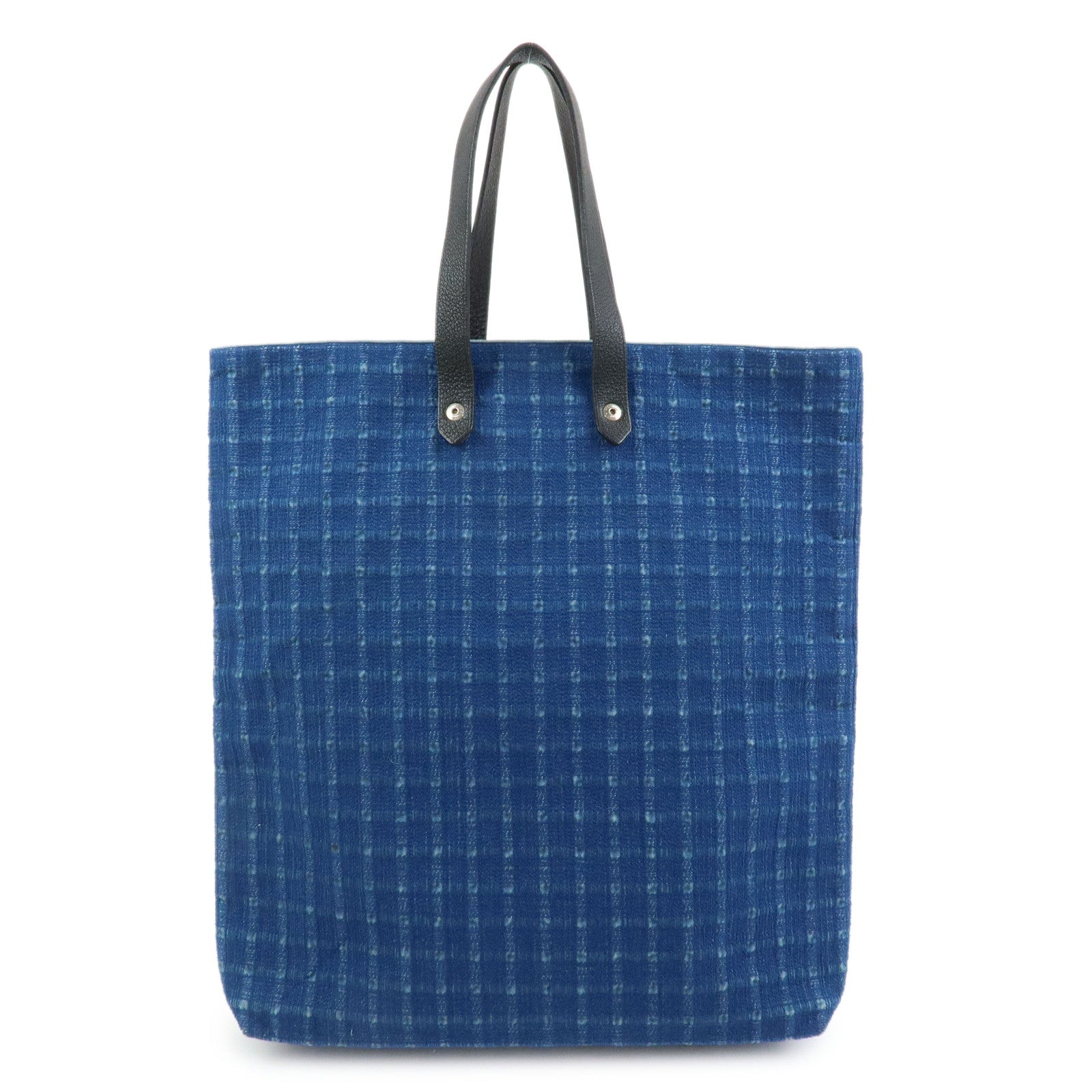 HERMES Amedaba GM Canvas Leather Tote Bag Hand Bag Navy Blue Black