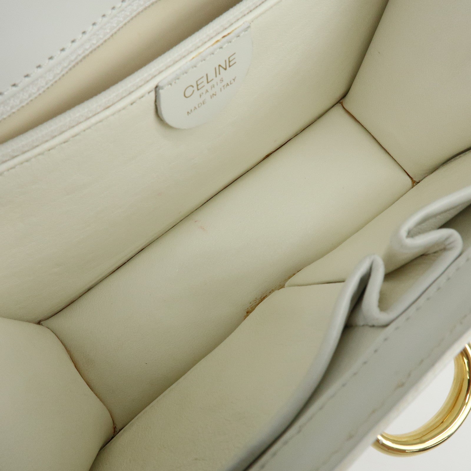 CELINE Leather Top Handle 2Way Bag Hand Bag Shoulder Bag White