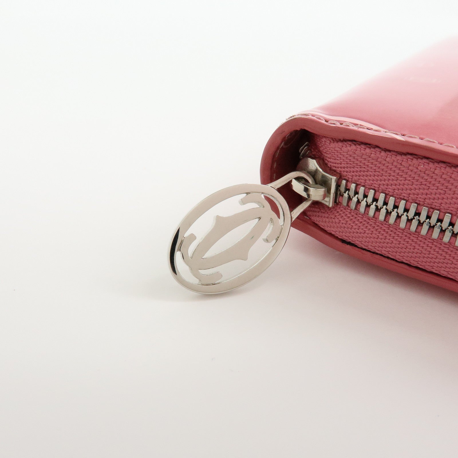 Cartier Happy Birthday Patent Leather Round Zippy Long Wallet Pink