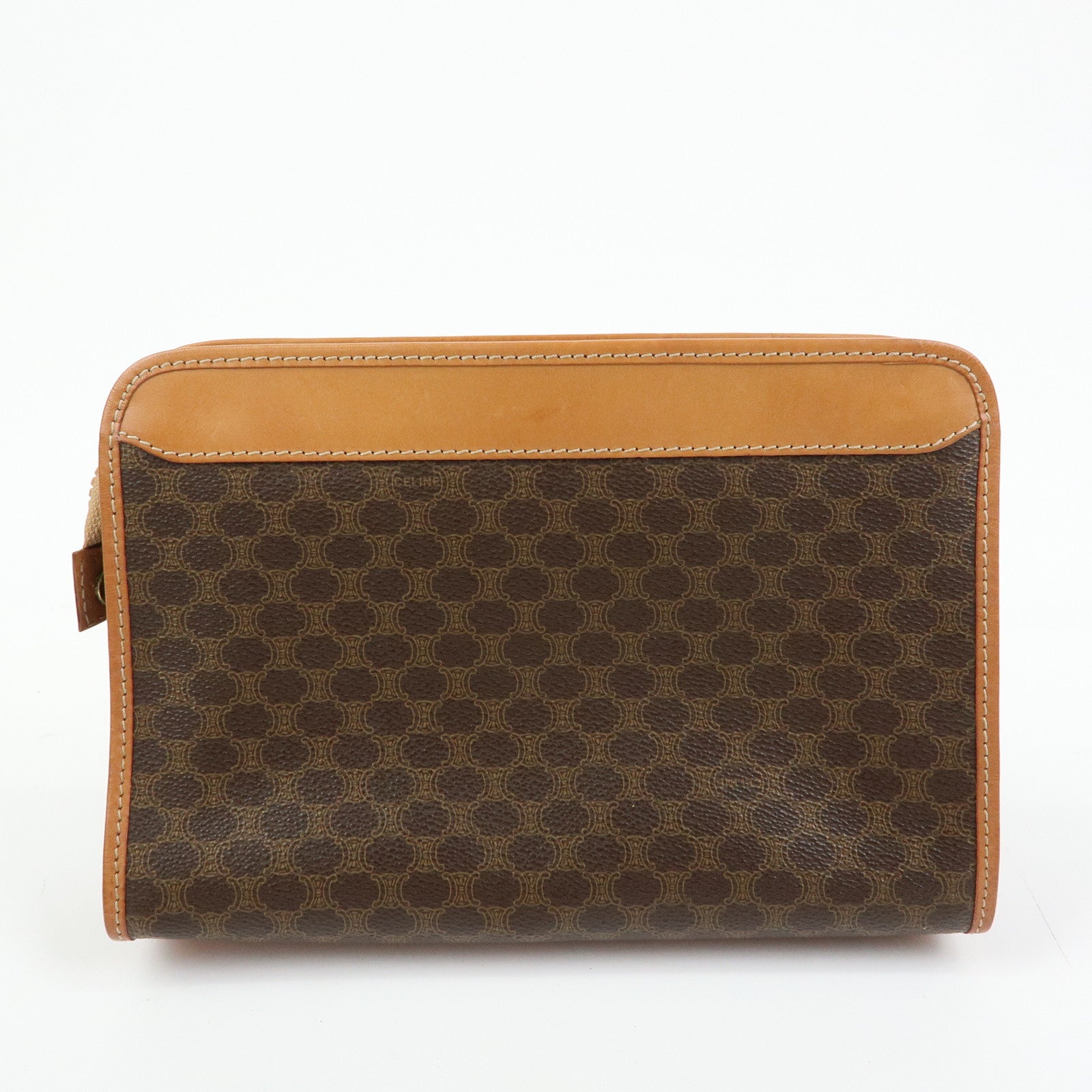 CELINE Macadam Leather Clutch Bag Accessory Pouch Brown
