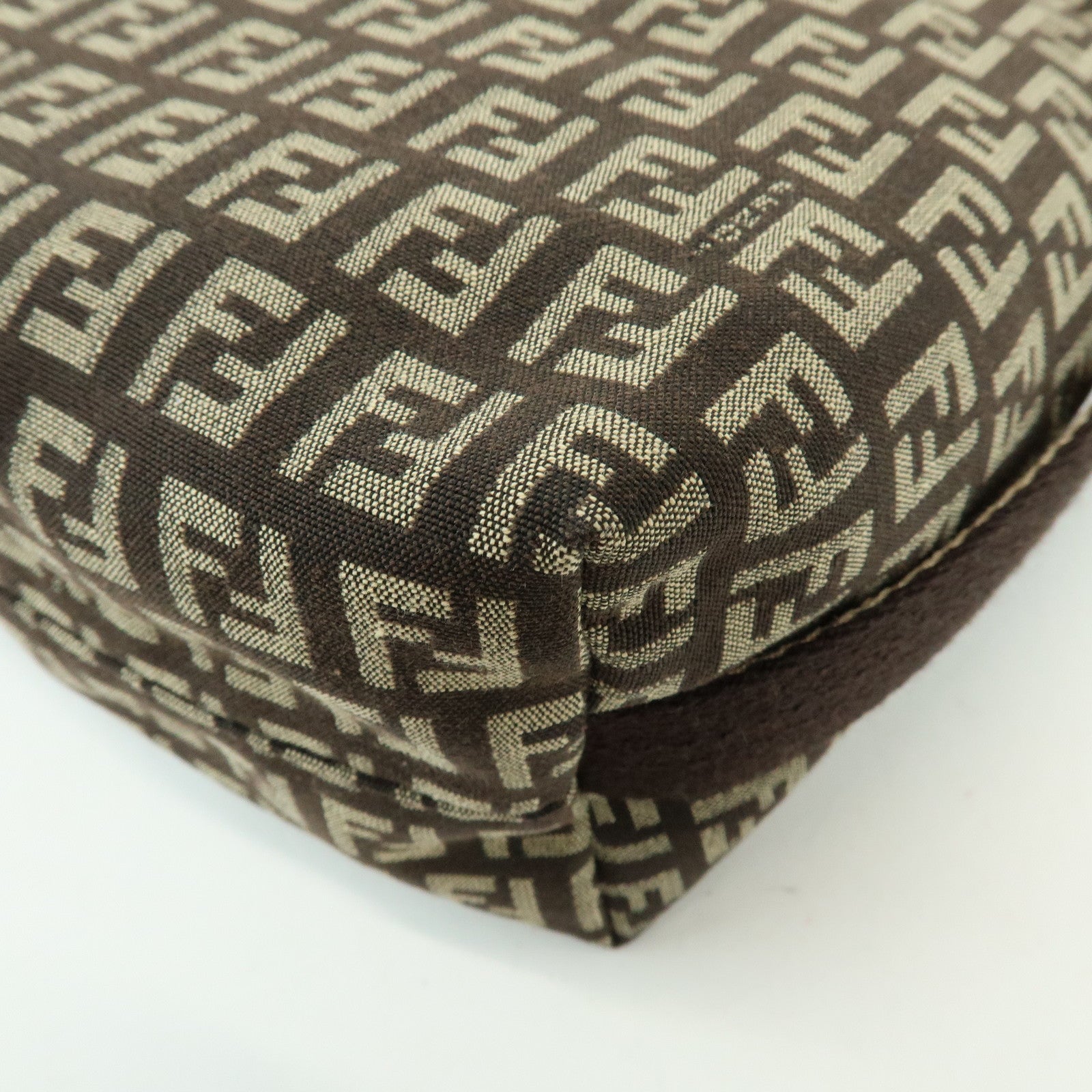FENDI Zucchino Jacquard Canvas Leather Shoulder Bag Brown 8BR317