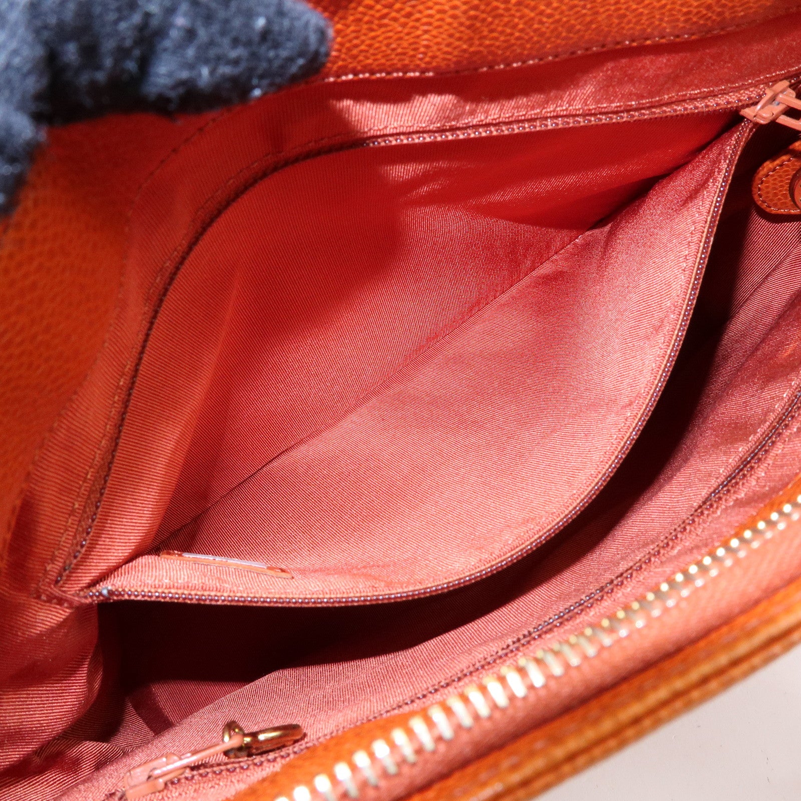 CHANEL Caviarskin Tote Bag Hand Bag Orange