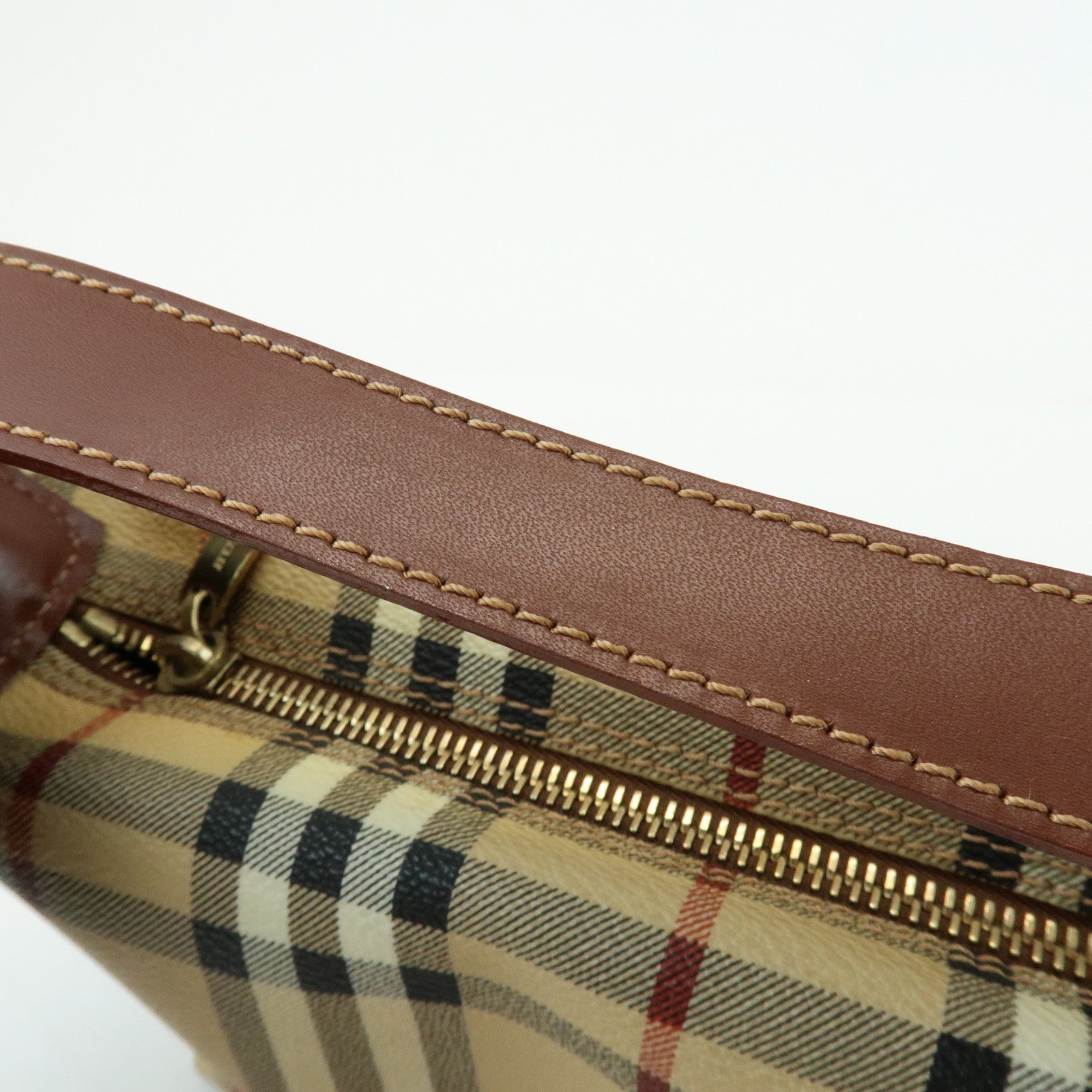BURBERRY Nova Plaid PVC Leather Hand Bag Pouch Beige
