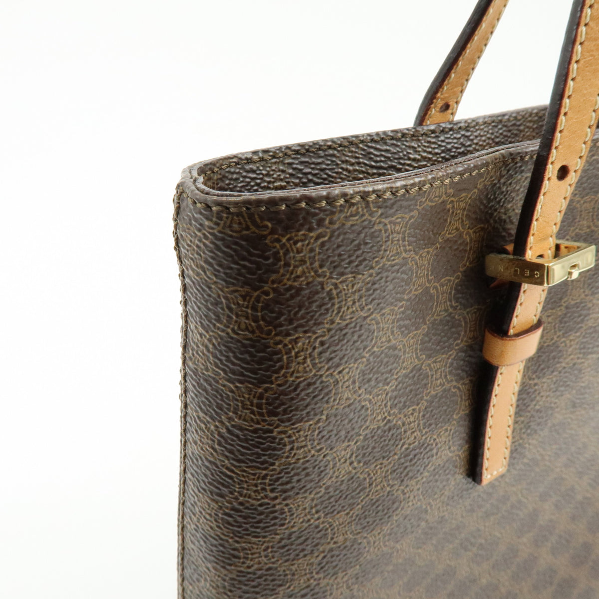 CELINE Macadam PVC Leather Tote Bag Hand Bag Brown