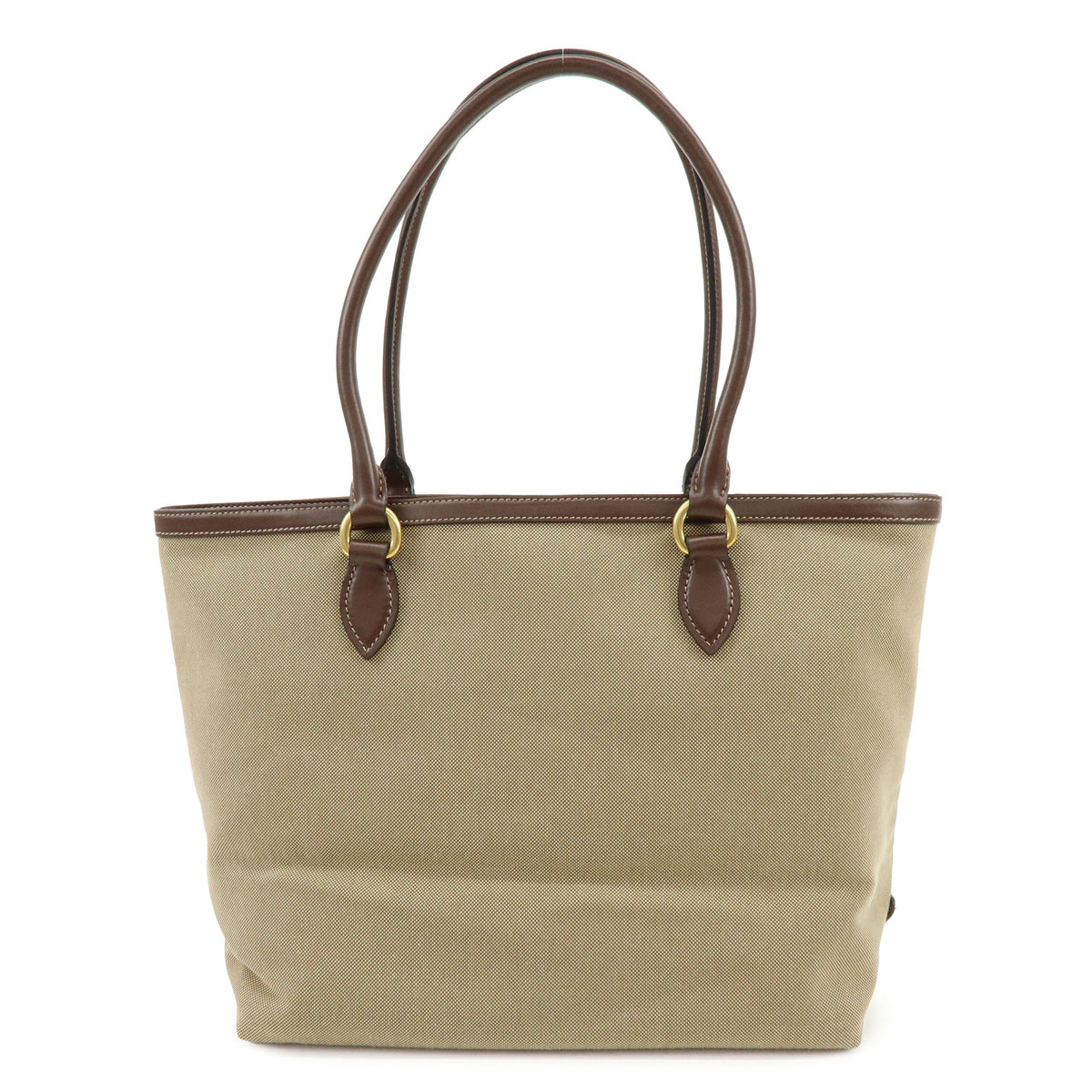 PRADA Logo Jacquard Canvas Leather Shoulder Tote Bag Beige Brown 1BG159