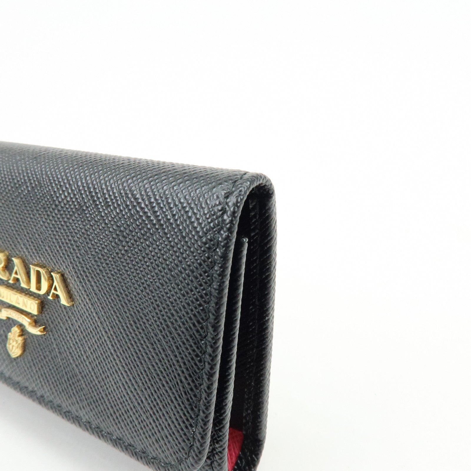 PRADA Logo Saffiano Leather 4 Ring Key Case Key Holder Black 1PG004