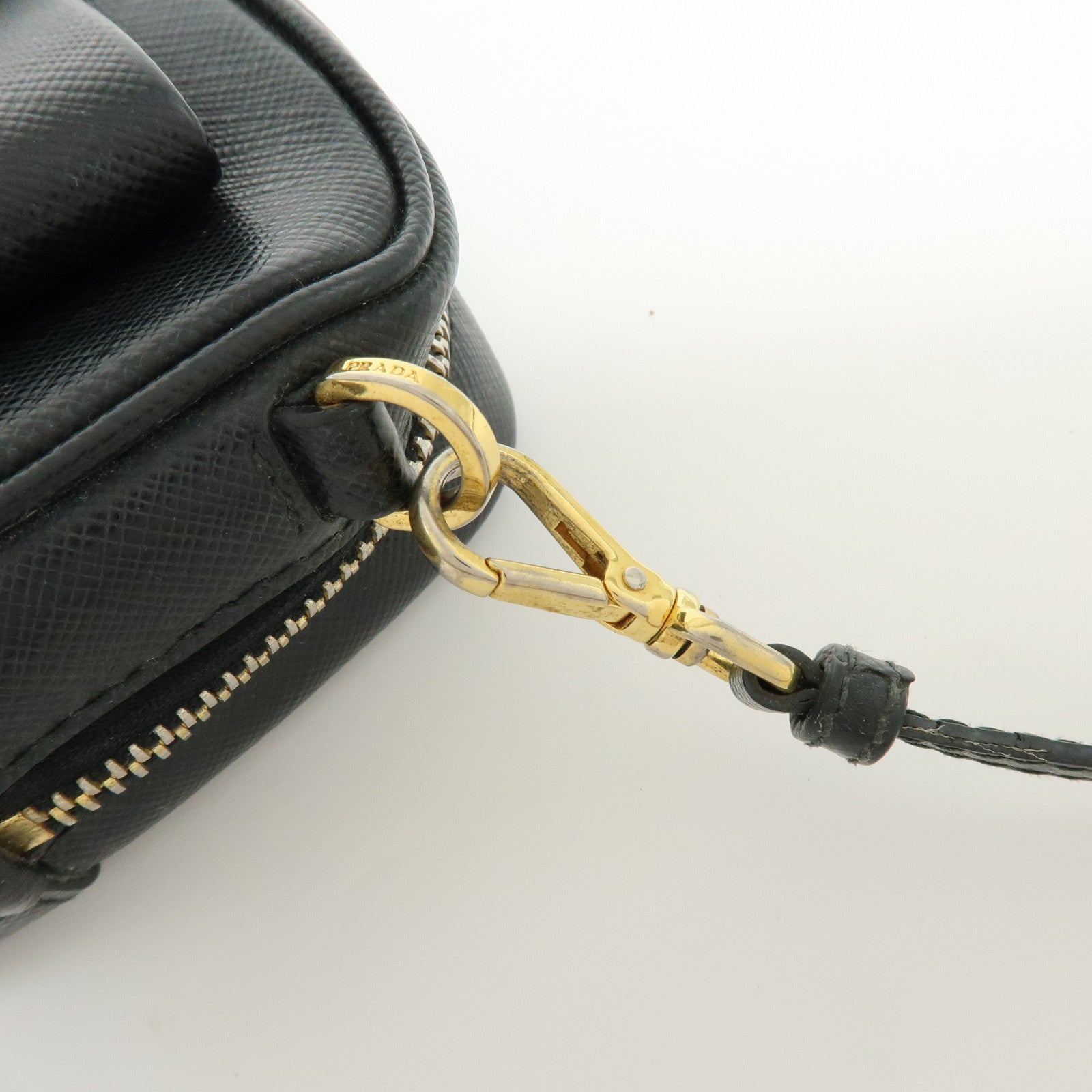 PRADA Saffiano Leather Shoulder Crossbody Bag Ribbon Motif Black 1NF674