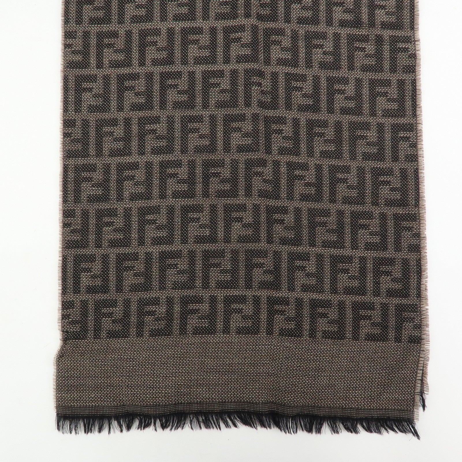 FENDI Zucca Lot of 2 Wool 100% Fringe Scarf Brown Blue